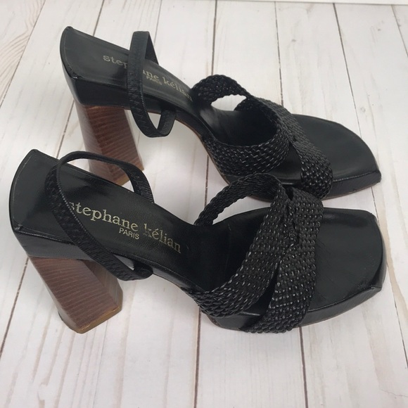 Stephane Kélian Black Strappy Block Heel Shoes - Picture 7 of 8
